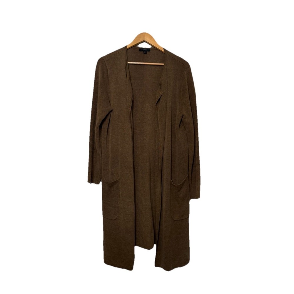 J. Crew Juliette Collarless Open Sweater Blazer Linen Blend Brown Lagenlook M